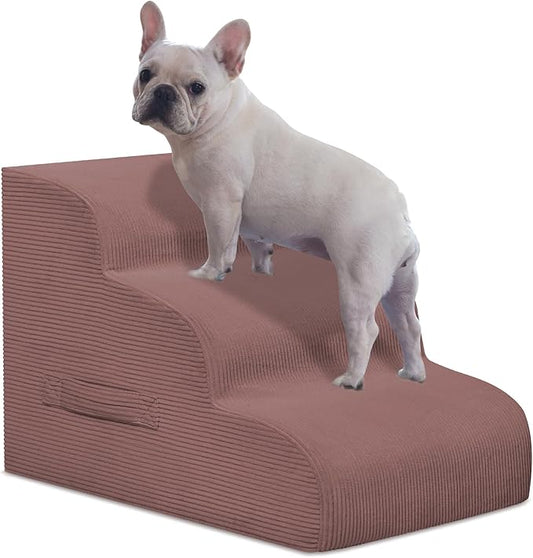 Dog Steps for Small Dogs, 3-Step Pet Ramp Stairs for High Beds and Sofa, Non-Slip Pet Stairs for Small Dogs and Cats, Removable and Easy to Clean Cover, Pink-PawvioPets