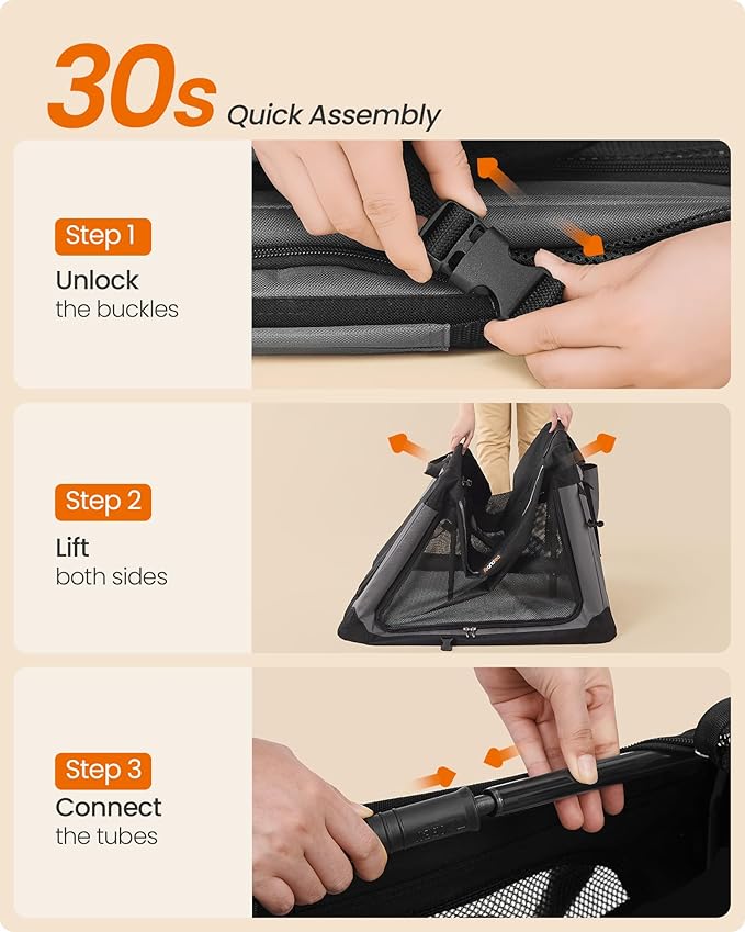 Feandrea Collapsible Dog Crate, 30-Inch Portable Dog Travel Crate for Medium Dogs, Oxford Fabric Pet Carrier with 4 Mesh Doors, Handles, Storage Pocket, Water Bottle Holder, Ink Black UPDC017B01-PawvioPets