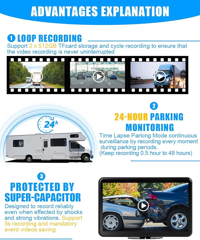4CH 10.1 inch AI WiFi GPS RV Backup Camera Monitor System with Touch Screen and 4x1080P Waterproof Night Vision Cameras, Blind Spot Detection DVR Video Recorder for Truck Trailer Semi Camper Van Taxi-PawvioPets