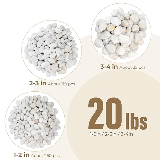40lbs White River Rocks for Landscaping, 3-4 Inch Large Natural Unpolished Bulk Pebbles, Hand-Picked Premium Stones for Garden Design Fish Tank, Pathways and Backyard-PawvioPets