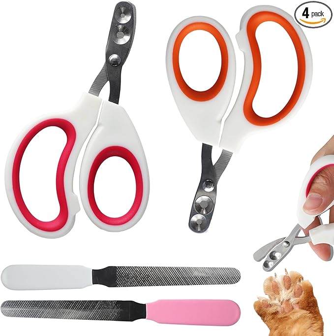 2 PCS Bearded Dragon Nail Clippers, Cat Nail Trimmer, Stainless Steel Cat Claw Clippers, with (White + Pink) Files * 2, Suitable for Reptiles, Novice Pet Families (Orange + Rose Red)-PawvioPets