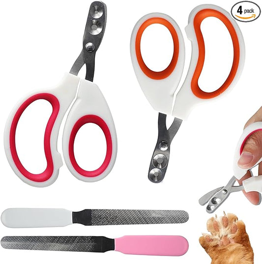2 PCS Bearded Dragon Nail Clippers, Cat Nail Trimmer, Stainless Steel Cat Claw Clippers, with (White + Pink) Files * 2, Suitable for Reptiles, Novice Pet Families (Orange + Rose Red)-PawvioPets