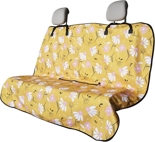 Back Seat Cover for Car Trucks Van SUV,Waterproof Rear Bench Towel Seat Covers for Dogs and Kids,Automotive Backseat Protector (Chamomile and Yellow)-PawvioPets