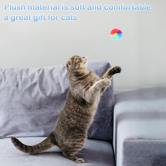30 Pcs Soft Plush Cat Ball 1.2-inch Rainbow Cat Toy Balls Fuzzy Kitty Balls Kitten Puff Balls Colorful Cat Pom Pom Balls for Cat Kitten Pet Playing Exercising-PawvioPets
