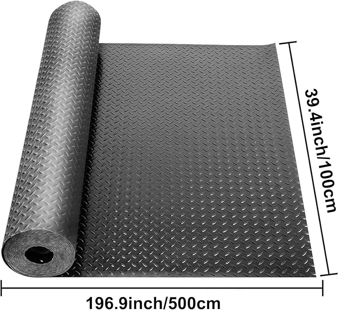 16.4 x 3.3Ft Garage Rubber Flooring Roll, 3 mm Thickness Floor Mat, Diamond Plate PVC Rubber Trailer Mats Non-Slip Flooring for Garage Gym Horse Stall Home Patio (Black)-PawvioPets