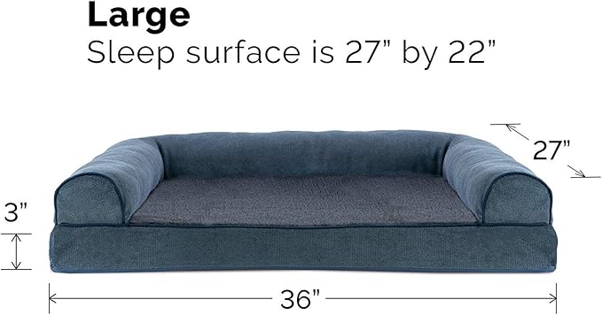 Furhaven Cooling Gel Dog Bed for Large/Medium Dogs w/ Removable Bolsters & Washable Cover, For Dogs Up to 55 lbs - Sherpa & Chenille Sofa - Orion Blue, Large-PawvioPets