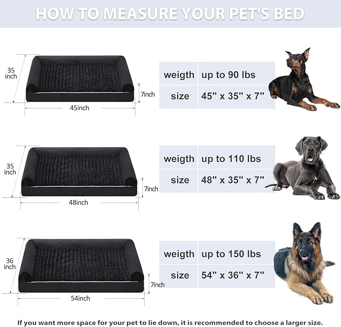 BFPETHOME Dog Beds for Large Dogs, Orthopedic Dog Bed for Medium Large Dogs,Big Waterproof Couch Pet Bed with Removable Washable Cover-PawvioPets