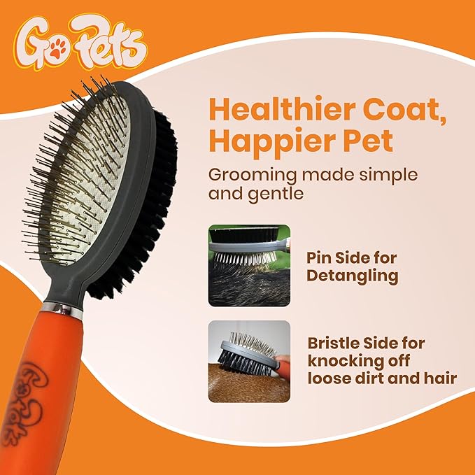GoPets Double-Sided Pin & Bristle Brush, Dog & Cat Grooming Brush for Detangling, Shedding Control, Fur & Dirt Removal, Smooth & Efficient Pet Grooming for Healthy Coat, Comfortable Ergonomic Handle-PawvioPets