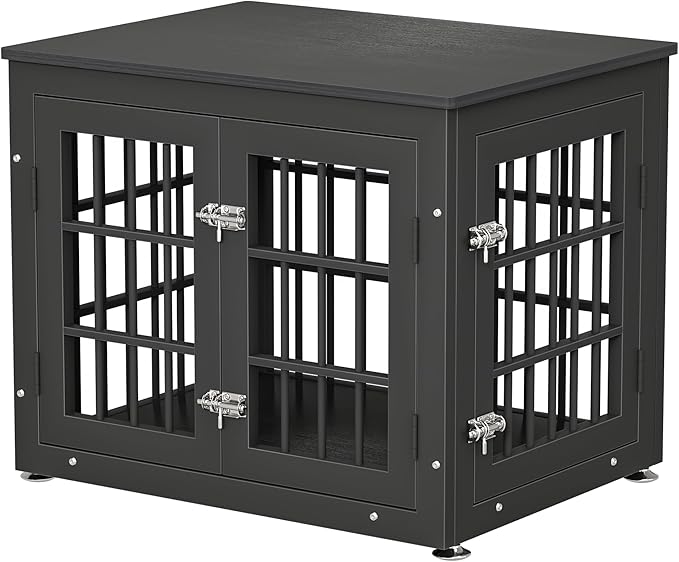 26 Inch Heavy Duty Dog Crate Furniture for Small Dogs, Decorative Pet House End Table, Wooden Cage Kennel Furniture Indoor, Black-PawvioPets