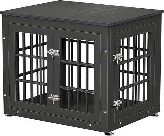 26 Inch Heavy Duty Dog Crate Furniture for Small Dogs, Decorative Pet House End Table, Wooden Cage Kennel Furniture Indoor, Black-PawvioPets