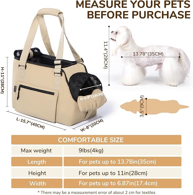 BurgeonNest Dog Purse Carrier for Small Dogs and Cats, Soft Sided Cozy Plush Pet Bag Carrier, 15.7" L x 8" W x 11" H Lightweight Pet Tote Bag with Secure Harness Clip-PawvioPets