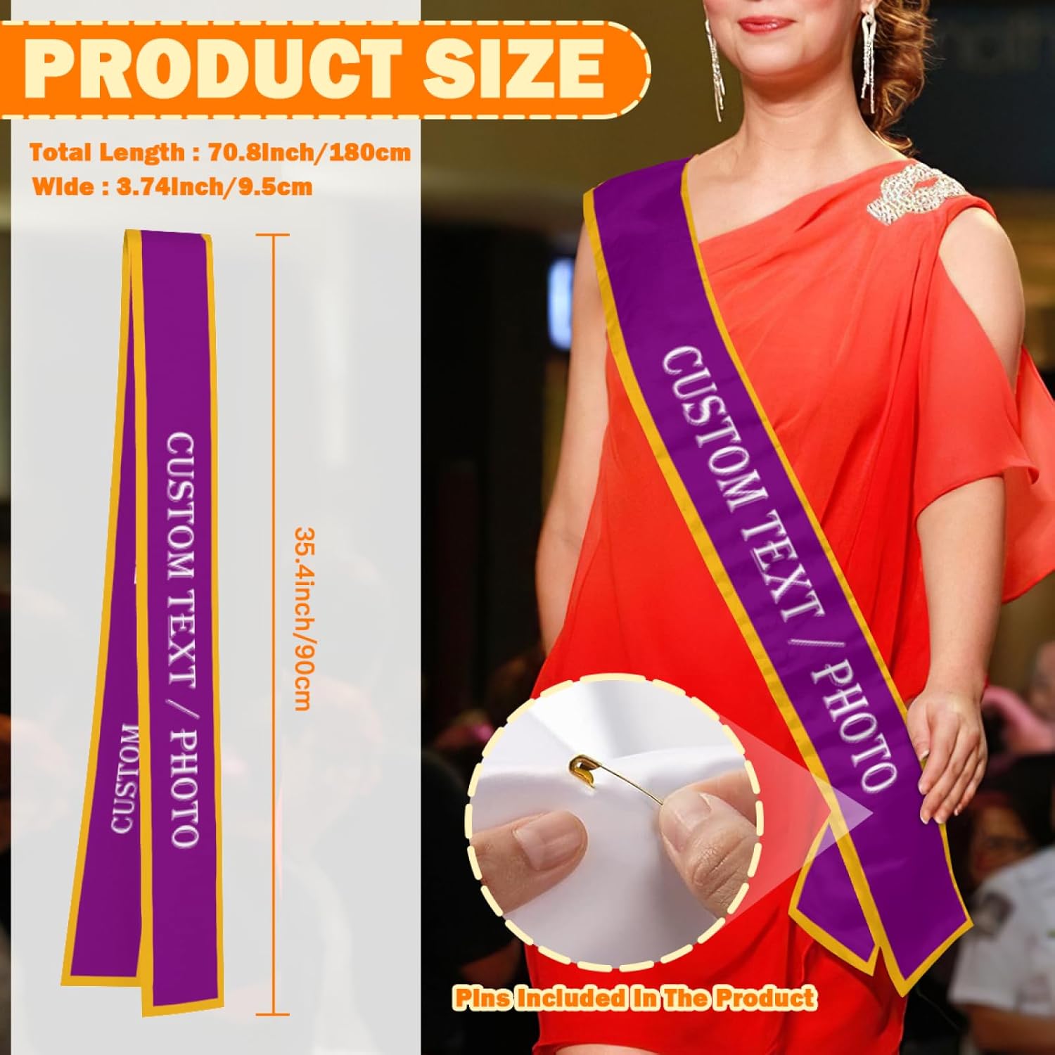 Custom Sash,Personalized Birthday Sash with Text Photo,Customized Bachelorette Sash Quote Sash Bride to Be Sash Color Optional (With decorative edge, Dark Purple)