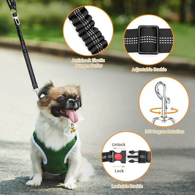 BWOGUE 2 Piece Dog Seat Belt for Car with Elastic Bungee Buffer Safety Seatbelt Car Headrest Restraint Wear Adjustable Metal Buckle Harness in Vehicle Travel for Pet-PawvioPets