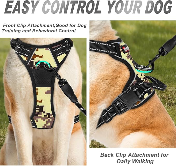BARKBAY No Pull Dog Harness Front Clip Heavy Duty Reflective Easy Control Handle for Large Dog Walking(Desert camo,L)-PawvioPets