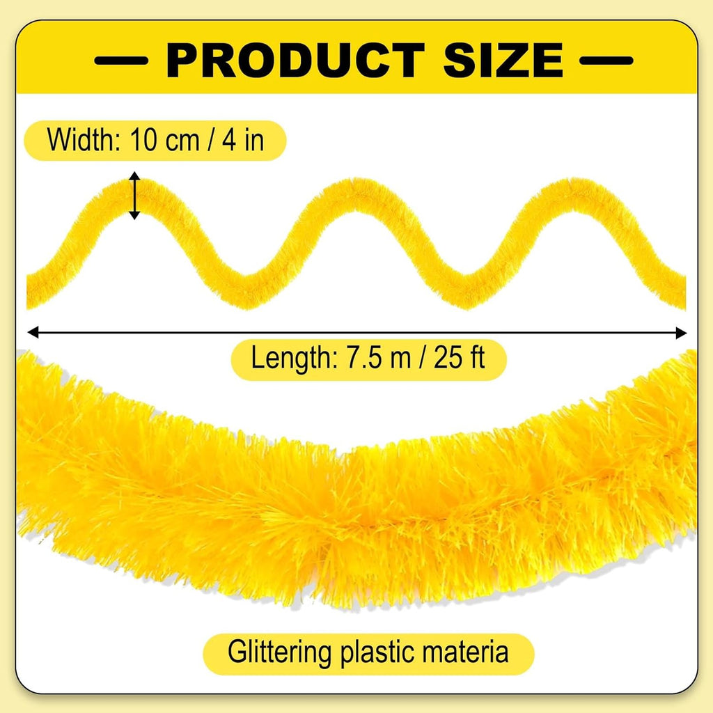 25 Feet Metallic Twist Tinsel Garland Backdrop for Parade Floats, Christmas Eve, New Year, Valentine's Day Party Decorations (Macaron Yellow, 4in x 25ft)