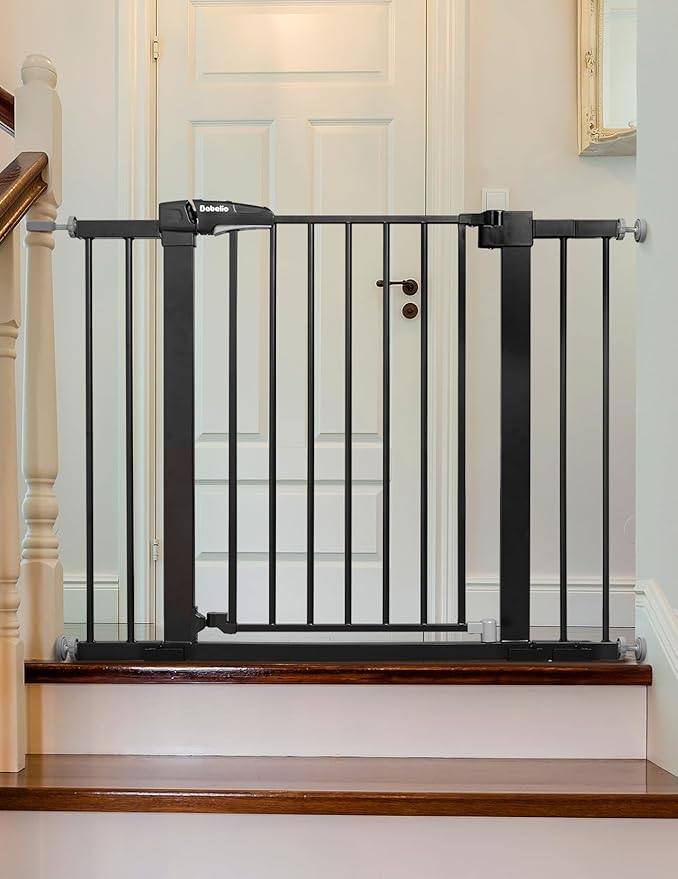 Babelio Baby Gate for Doorways and Stairs, 26-40" Auto Close Dog Gate, Easy-Install Pressure Mounted Satey Door, No Drilling Safety Gate for Child and Pets, Pressguard, Black-PawvioPets