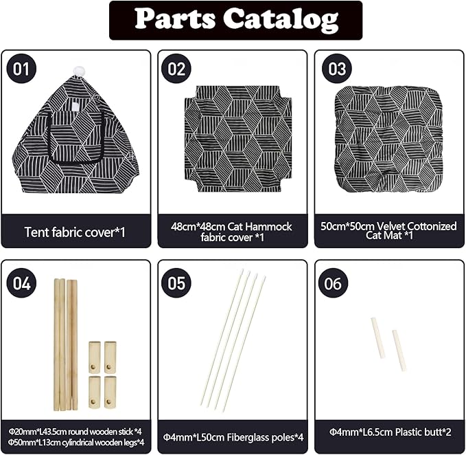 2-in-1 Elevated Cat Tent Cat House, Quick Assembly and Disassembly, Portable Indoor/Outdoor Cute Cat Bed Cave-Black Diamond Pattern-PawvioPets