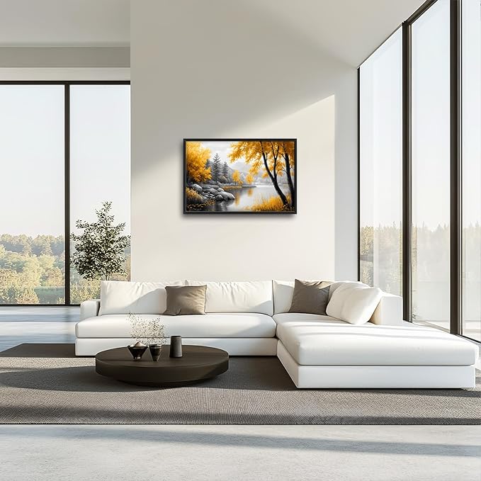 Framed Large Tree Wall Art for Living Room, Oversized Zen Trees Wall Decor, Black and Golden Forest Canvas Pictures Home Decoration for Living Room Bedroom Office 36"x24"-PawvioPets