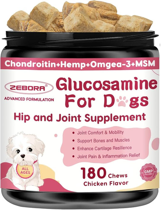 Glucosamine for Dogs - Joint Supplement for Dogs with Chondroitin, MSM, Omega 3, Hemp, Turmeric for Dog Joint Pain Relief, Dog Joint Supplement with Calcium Support Cartilage & Bone Health, 180 Chews-PawvioPets
