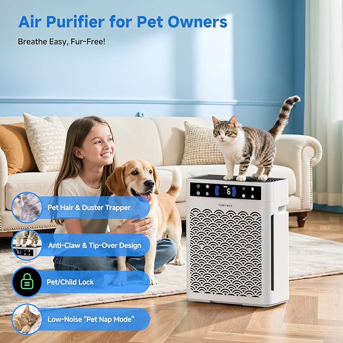 Air Purifiers for Home, Large Room up to 3000 Ft², HEPA Air Purifier for Home Pets with Filter, Air Quality Sensor, Timer, Air Cleaner for Bedroom, Dorm Room, Pet Hair, Office-PawvioPets