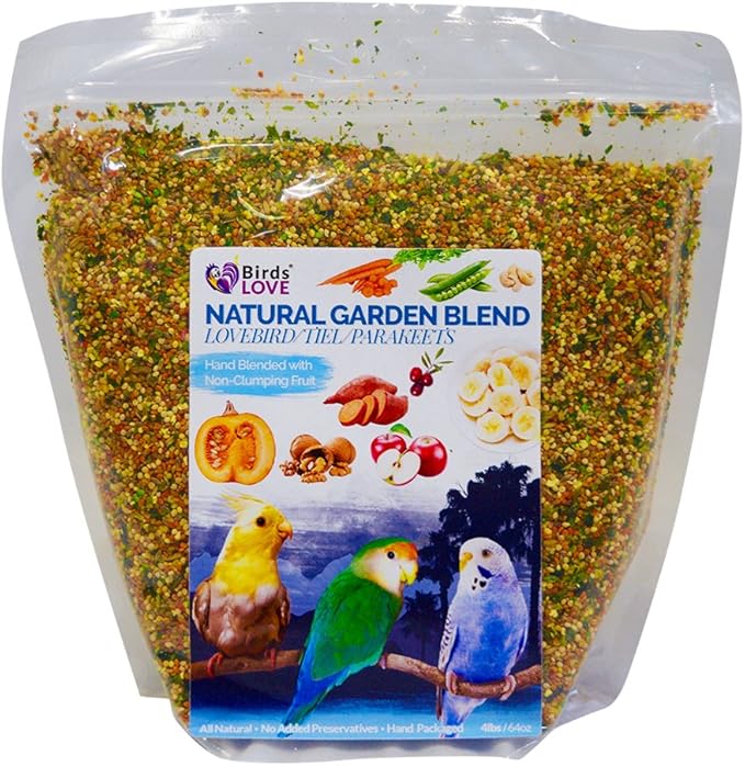 Birds LOVE All Natural Garden Blend Bird Food for Small Birds - Lovebirds, Cockatiels, Parakeets and Parrotlets 4lb-PawvioPets