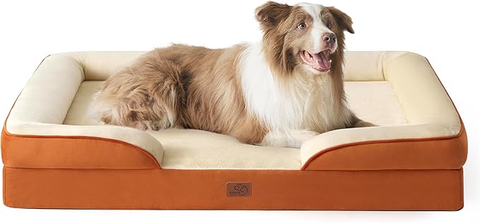 Bedsure L Plus Orthopedic Dog Bed for Large Dogs - Washable Dog Cat Bed Waterproof, L Plus Big Comfort Dogs Couch Sofa with Washable Removable Cover, Pet Bed with Nonskid Bottom, Ember Clay, 38"-PawvioPets