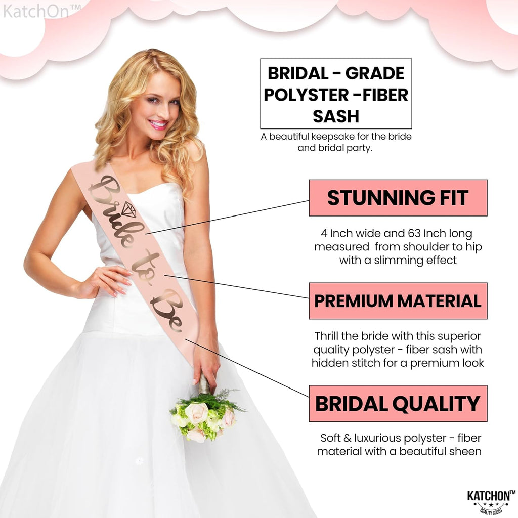 KatchOn, Rose Gold Bride to be Sash and Headband - Pack of 2 | Bride Sash and Tiara for Bachelorette Party Decorations | bride To Be sash and Crown | Bridal Shower Decorations