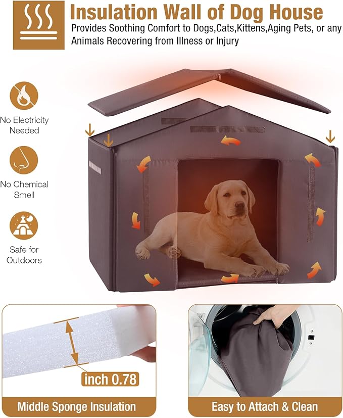 Extra Large Dog House Outdoor & Indoor, Insulated Liner Dog Kennel Weatherproof for Winter, 6 Sides All-Round Foam with Strong Metal Chew Proof Frame, for Small Medium Large Dogs-PawvioPets