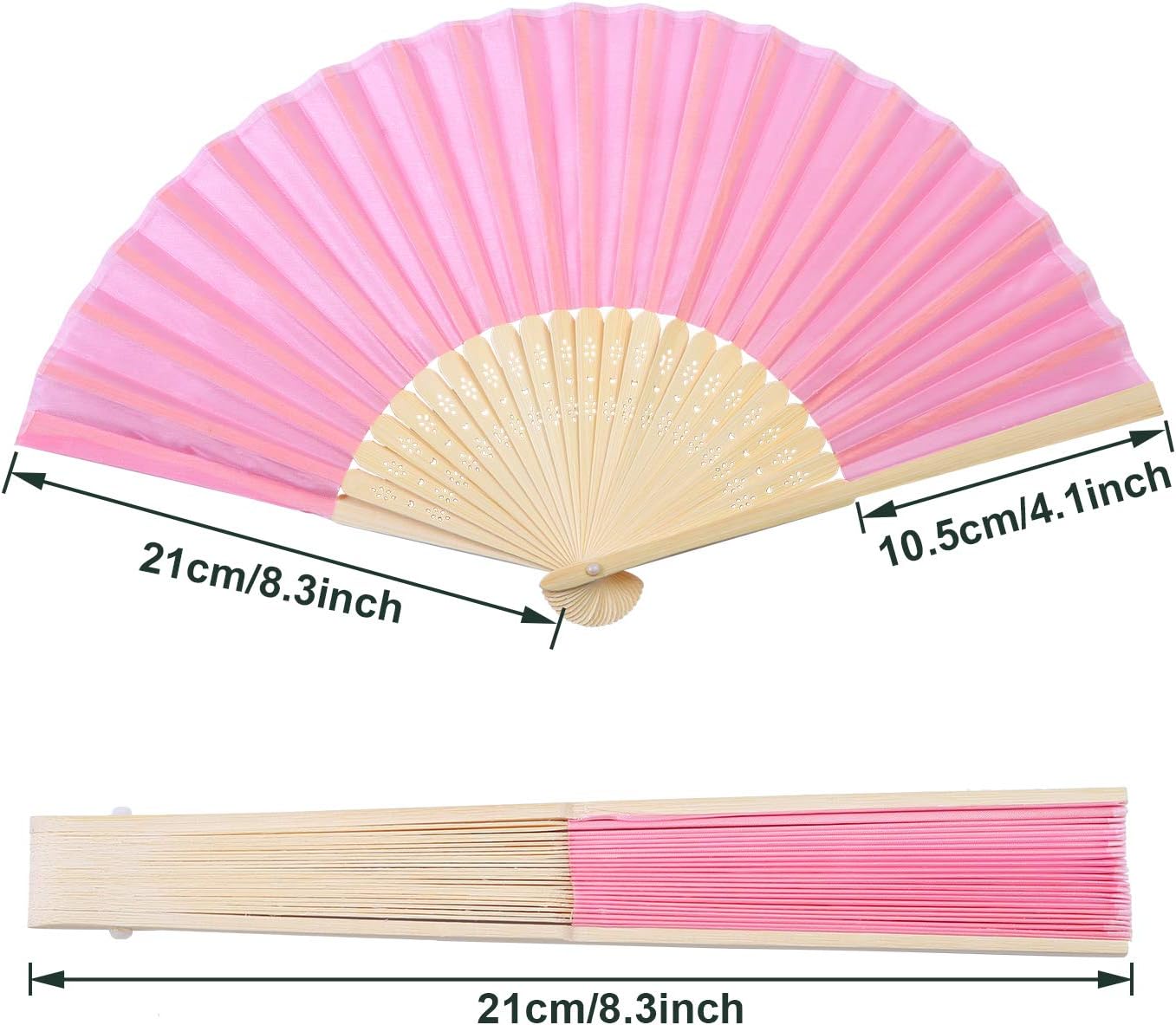 Aneco 18 Pieces Pink Handheld Cloth and Bamboo Folding Fans for Wedding Decoration, Church Gifts, Party Favors, DIY Decoration