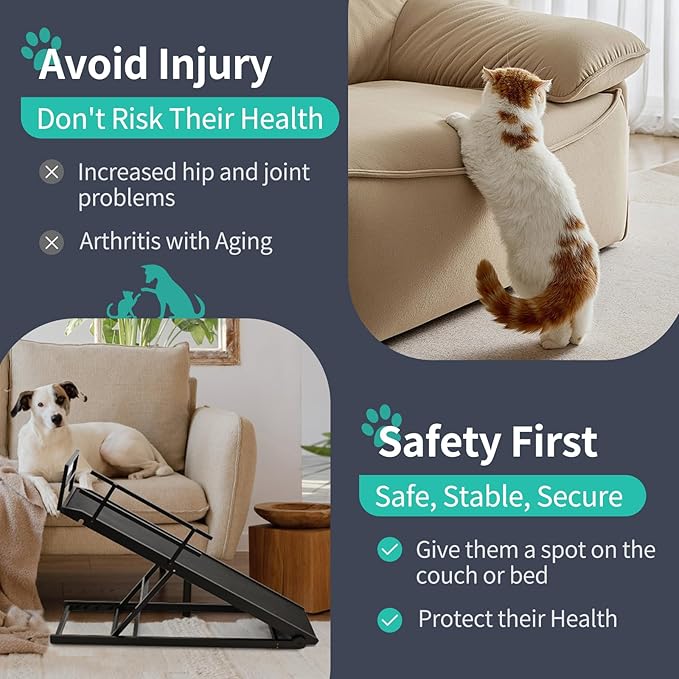 Dog Ramp, 5 Level Adjustable Height Folding Pet Ramp for High Bed, Portable Paw Ramps Large Bed Ramp for Medium & Large Old Dogs & Cats - Natural Wood Furniture Quality-PawvioPets