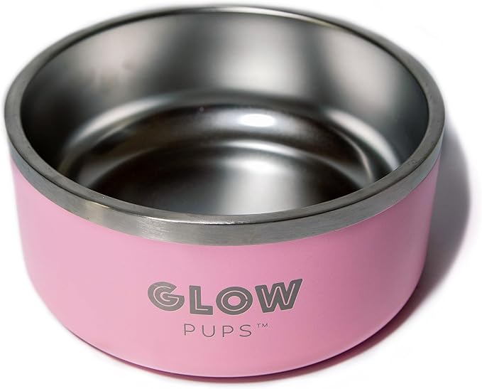 Dog Bowl, 64 oz Light Pink Stainless Steel Pet Bowl, Vacuum Insulated to Keep Water Cool, Non-Slip, Stylish and Functional, Easy to Clean Pet Bowl-PawvioPets