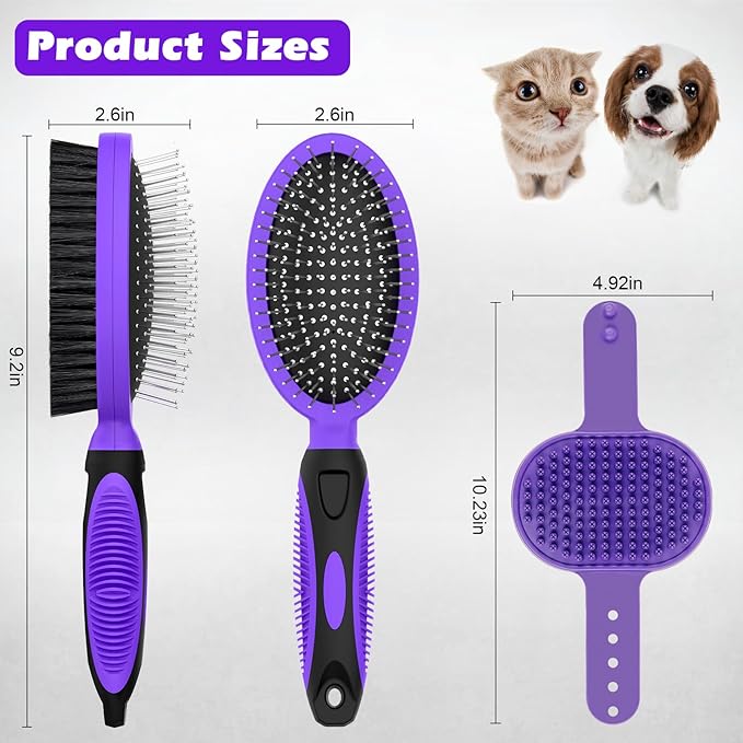 2PCS Pet Grooming Tools - Double-Sided Brush for Shedding and Bathing, Suitable for Short/Long Haired Dogs Cats and Horses, Deshedding Dog Brush, Mane & Tail Combs for Horses - Pet Supplies (Purple)-PawvioPets