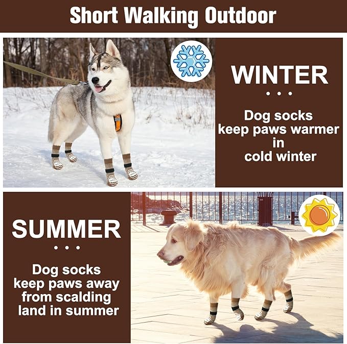 BEAUTYZOO Anti Slip Dog Socks for Small Medium Large Dogs,Paw Protector with Grips for Hardwood Floor Hot/Cold Pavement,Traction Control 3 Pairs AntiTwist Dog Shoes to Prevent Licking for Senior Dog-PawvioPets