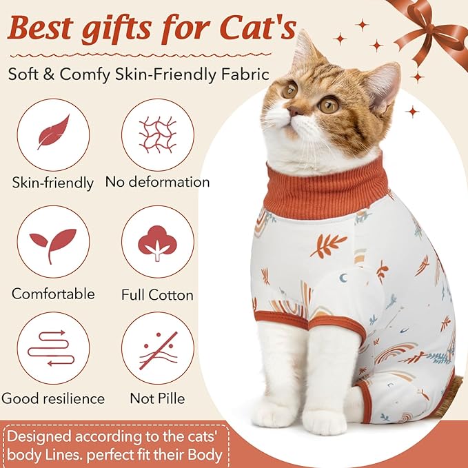 DENTRUN Cat Surgery Recovery Suit Female Male Soft Onesie, Kitten Surgical Collar Cone Alternative Shirt, Abdominal Wounds Anti-Licking Pajama for Small Pets Spay, Cat Body Suit Post Surgery-PawvioPets