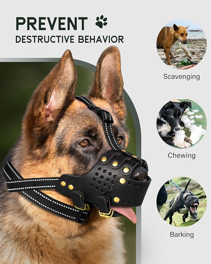 Dog Muzzle, Leather Basket Soft Muzzles Medium Large Breeds, Pitbull Dog Muzzle Amstaff Staffordshire Terrier, German Shepherd Dalmatian Doberman Adjustable (M)-PawvioPets