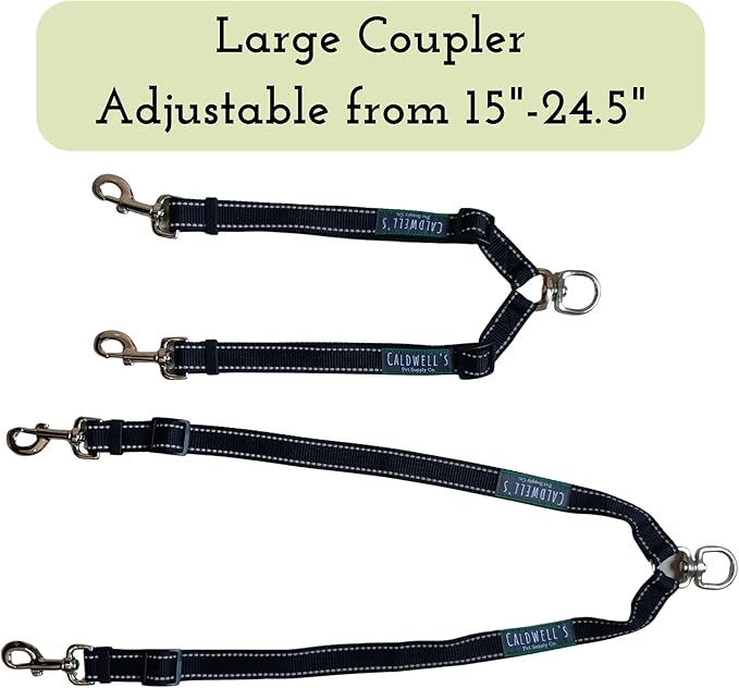 Caldwell's Pet Supply Co. Leash Coupler, Two Dog Leash Splitter to Split Leashes for Walking 2 Dogs, Tangle Free Double Dog Leashes Connector, Adjustable Attachment for Medium or Large Dogs-PawvioPets