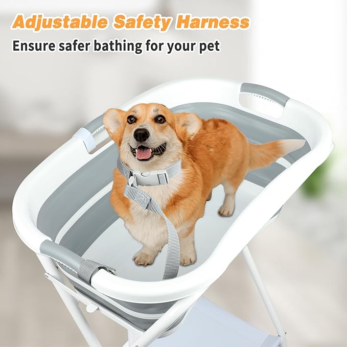 BWOGUE 2 in 1 Portable Dog Bath Tub Elevated Collapsible Dog Bathtub Washing Station with Drainage Hole for Bathing, Shower and Grooming, Pet Tub for Puppy Small Medium Dogs Indoor and Outdoor-PawvioPets