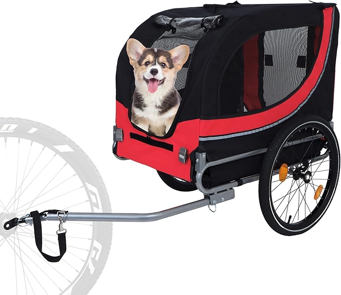 Blue-Grey Large Folding Bike Trailer for Dogs – Heavy-Duty Steel Frame, 66LB Capacity Pet Carrier for All-Terrain Cycling, Jogging & Camping Adventures!-PawvioPets
