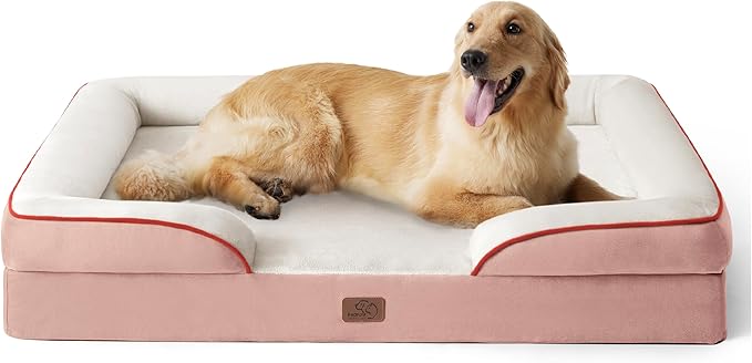 Bedsure XL Plus Orthopedic Dog Bed for Extra Large Dogs - Washable XLarge Dog Cat Bed Waterproof, Comfort Dogs Couch Sofa with Washable Removable Cover, Pet Bed with Nonskid Bottom, Pink, 48"-PawvioPets