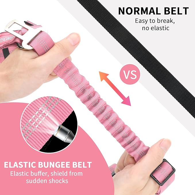 BWOGUE 2 Piece Dog Seat Belt for Car with Elastic Bungee Buffer Safety Seatbelt Car Headrest Restraint Wear Adjustable Metal Buckle Harness in Vehicle Travel for Pet-PawvioPets