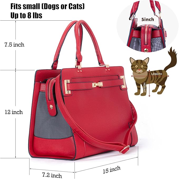 Fashion Pet Carrier Dog Cat Carrier Purse Soft-Sided Leather Handbag Pet Tote Bag for Small Dogs Puppy and Cats TSA Airline Approved (Red)-PawvioPets