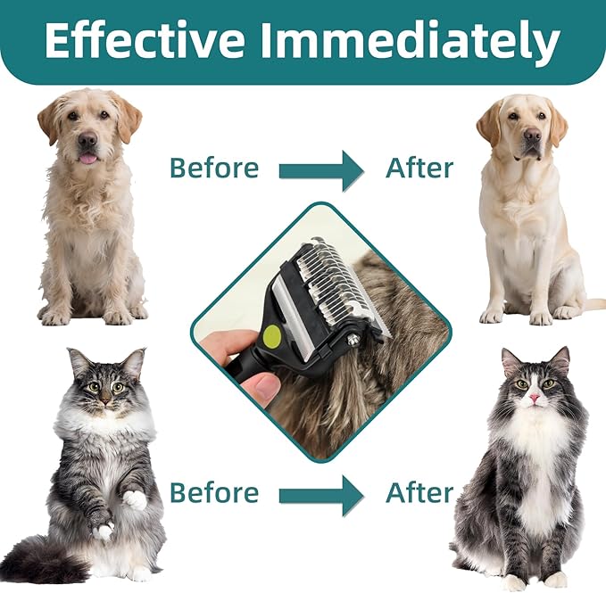 3-IN-1 Pet Grooming Tool - Undercoat Rake, Dematting Comb & Deshedding Brush for Cats & Dogs - Removes Mats, Tangles & Loose Fur, Reduces Shedding & Prevents Hair Mess (Green)-PawvioPets