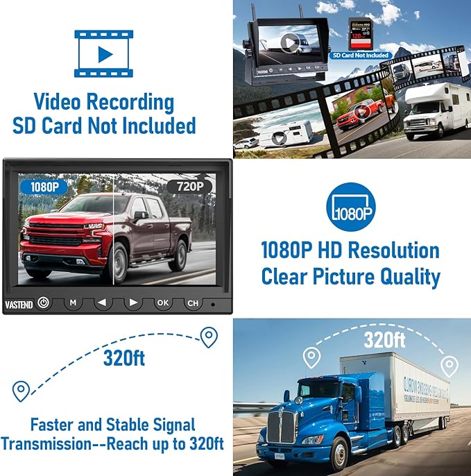 7 Inch RV Backup Camera Wireless, HD 1080P DVR Backup Camera High-Speed Rear View Observation System Stable Signals for RVs, Trucks, Trailers, IP69 Waterproof IR Night Vision-PawvioPets