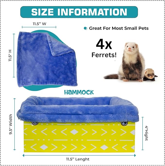 Ferret Hammock For Cage Box, use as Hanging Bed or Secure to Cage. Ferret Cage Accessories w/ Adjustable Straps, Perfect Small Pet Bed, Hanging cat hammock Bed, Guinea Pig Bed or Rabbit Bed.-PawvioPets
