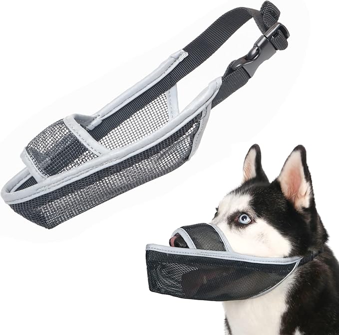 Crazy Felix Nylon Dog Muzzle for Small Medium Large Dogs Dachshund Beagle Poodle Labrador, Air Mesh Breathable and Drinkable Pet Mouth Guard for Anti-Biting Chewing Scavenging (XS, Reflective Trim)-PawvioPets