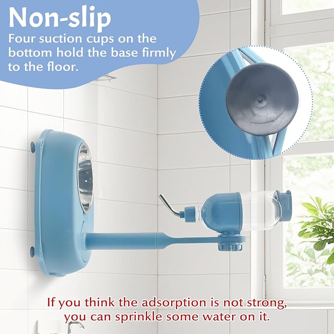 Fhiny Dog Water Feeder Bottle with Stand, Dispenser Automatic Water Food Bowl for Cage No-Drip Leak-Proof Adjustable Raised Pet Slow Water Bottle Dog Kennel Durable Drinker (Blue, 17oz)-PawvioPets