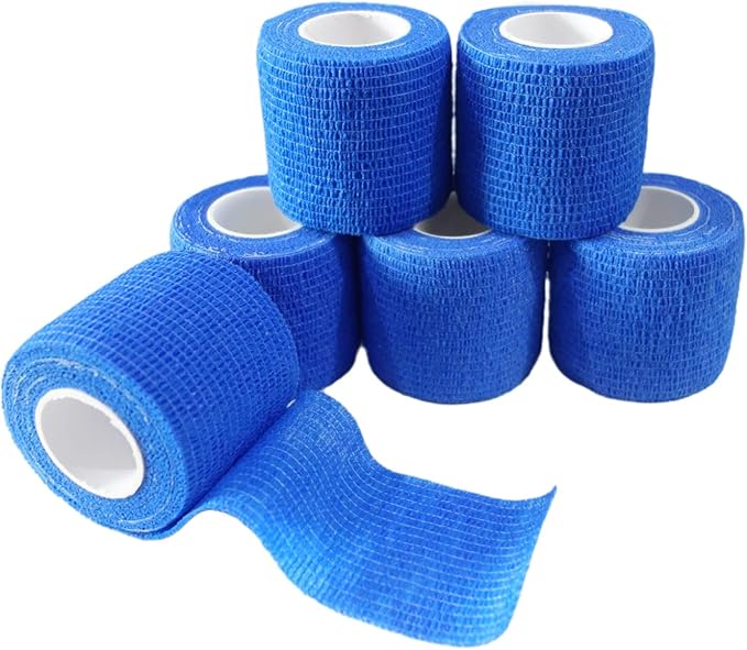 6 Pack 2" x 5 Yards Self Adhesive Bandage Wrap Breathable Cohesive Vet Wrap for Pets, Elastic Self-Adherent Tape for Sports, Wrist, Ankle (Blue)-PawvioPets
