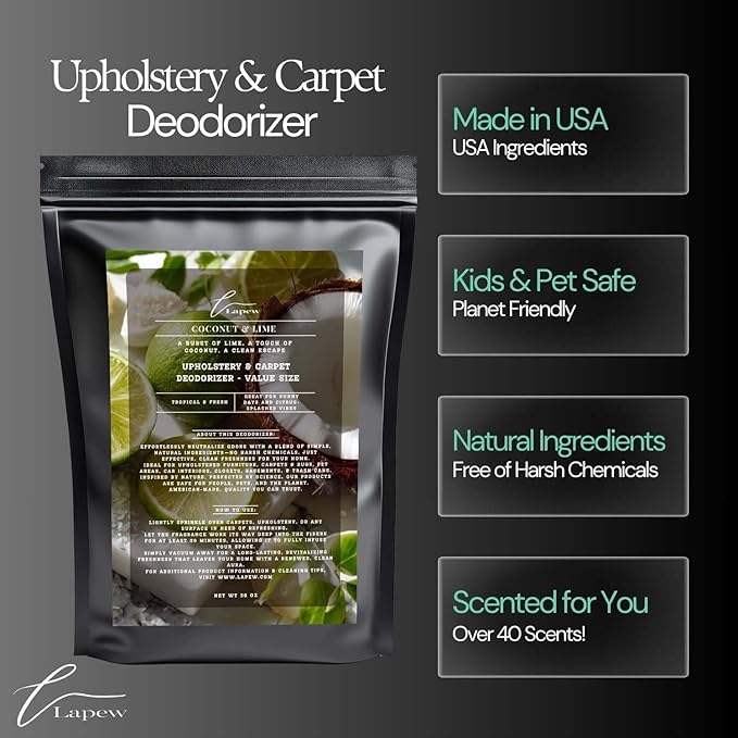 Coconut & Lime Carpet Freshener Powder Refill 36 oz | Powerful Odor Eliminator for Home | Upholstery Deodorizer | Carpet Deodorizer | Pet Urine | Cat Litter Box | Coconut Lime Verbena Fragrance-PawvioPets