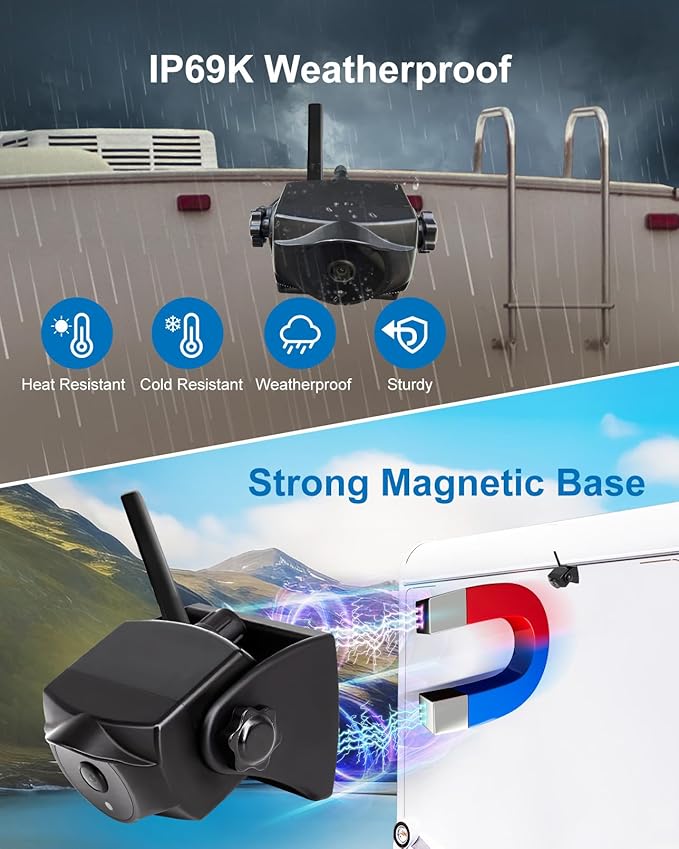 1080P Magnetic Wireless Backup Camera, WiFi Hitch Camera with Long-Lasting Battery,Night Vision,IP69K, Easy Installation for RVs, Trucks, Trailers, Compatible with iPhone,iPad, Android Devices-PawvioPets