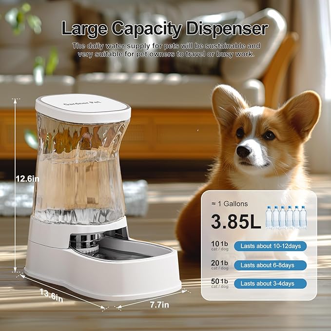 Gardner Pet Automatic Dog Water Dispenser Gravity Stainless Steel Water Waterer Feeder, 100% BPA-Free Large Capacity Water Feeding Bowls for Medium & Large-Sized Dogs Cats Other Pets -(1 Gallon)-PawvioPets